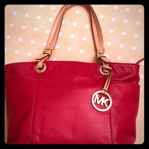 Authentic leather Michael Kors tote – red